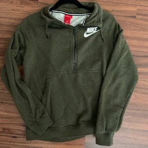 Army green Nike pullover.